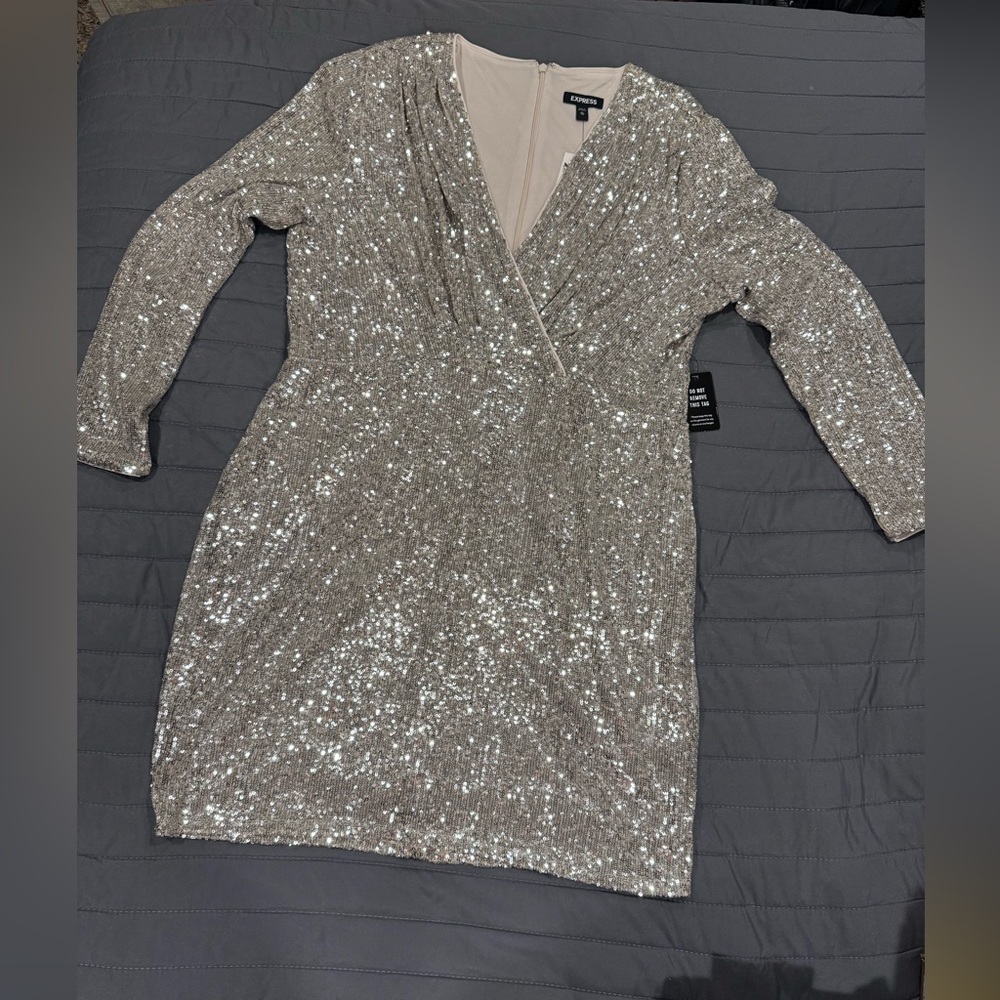 Sequin short dress, silver